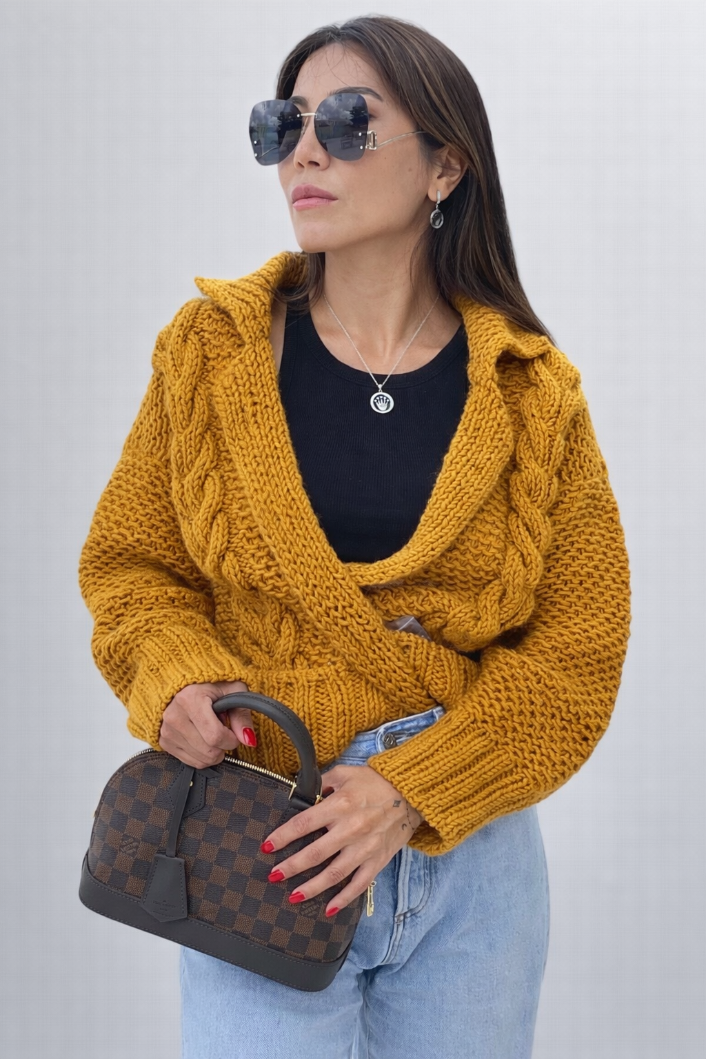 Cable Knit Camel Wool Cardigan. Trendy Women Cable Knit Hand Knitted Jacket