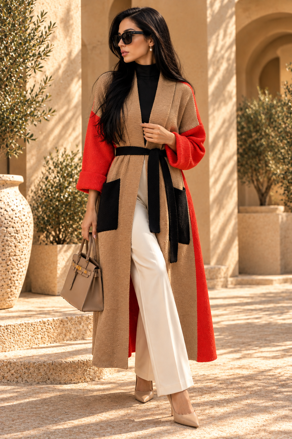 Three-Color Long Wool Cardigan