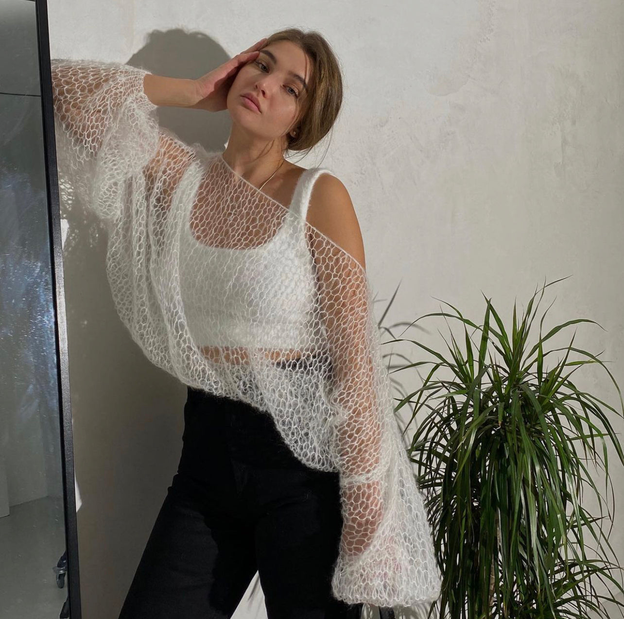 See-through Mohair Women Sweater. Bridal Cover-up. Transparent Women Knitted Pullover