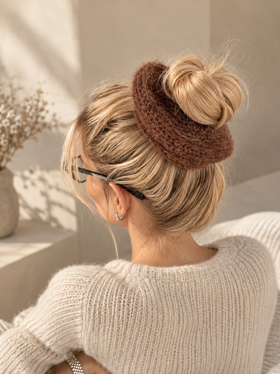 Handmade Knitted Hair Scrunchie — Chocolate Brown