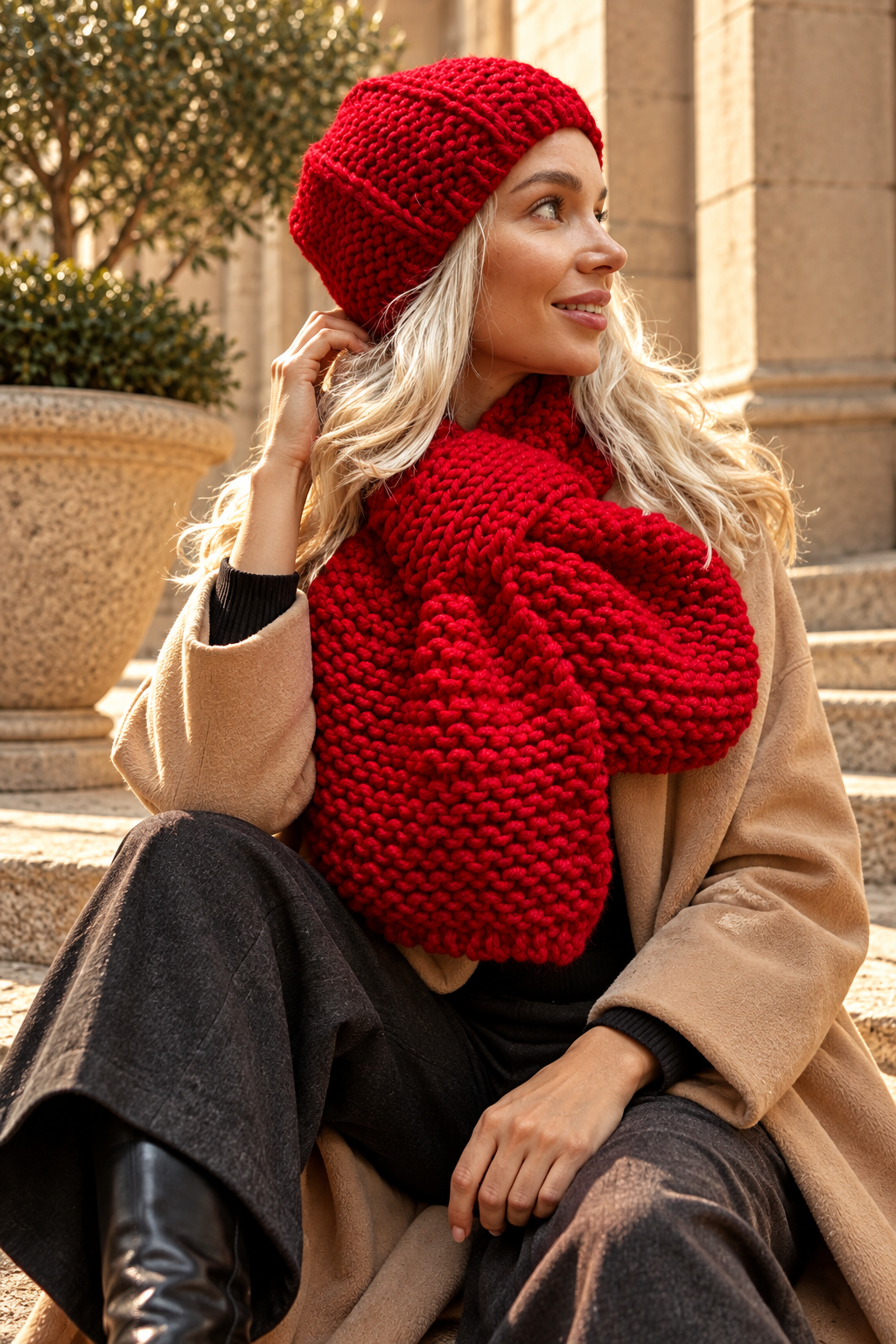 Cable Knit Wool Women Scarf And Hat. Winter Women Accessories