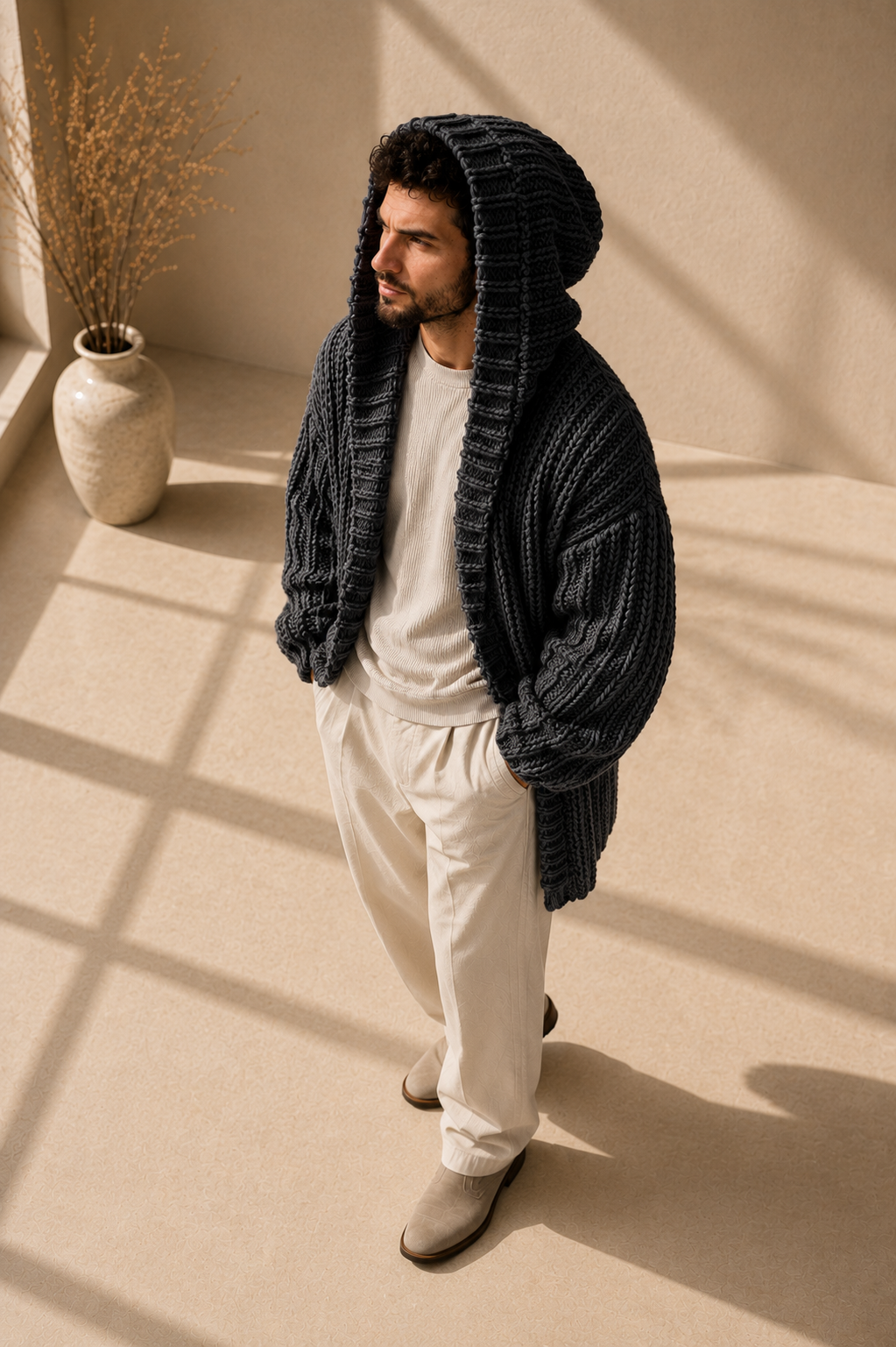 The Fifth Avenue Graphite Stone Handmade Luxury Maxi Cardigan