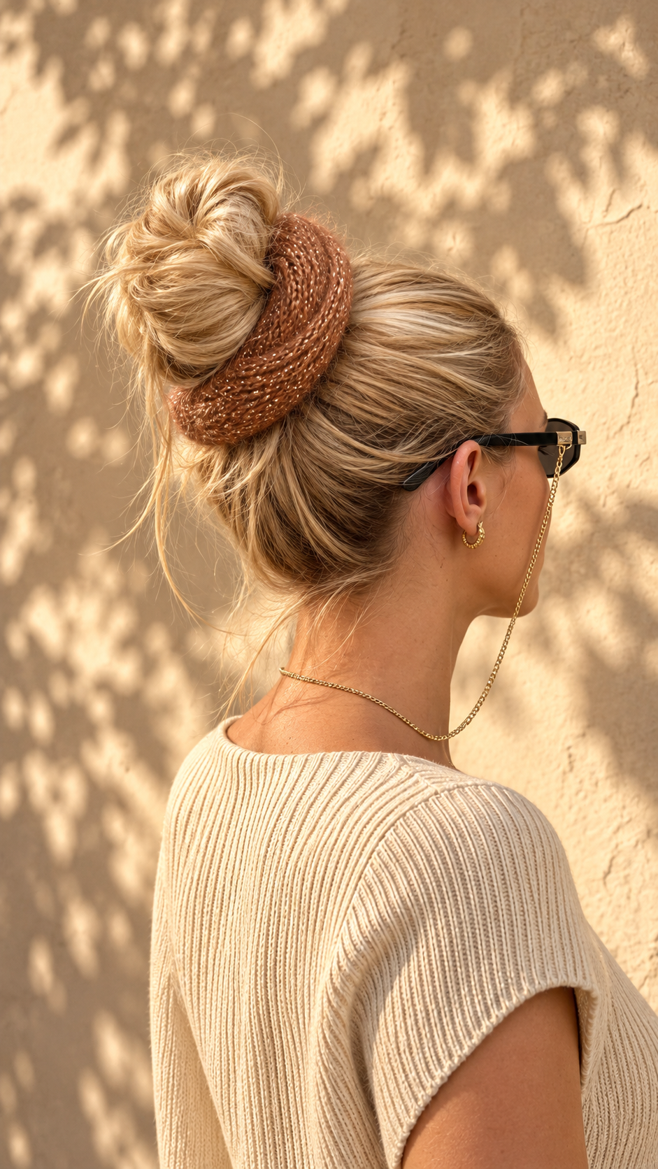 Handmade Knitted Hair Scrunchie – Caramel Glow