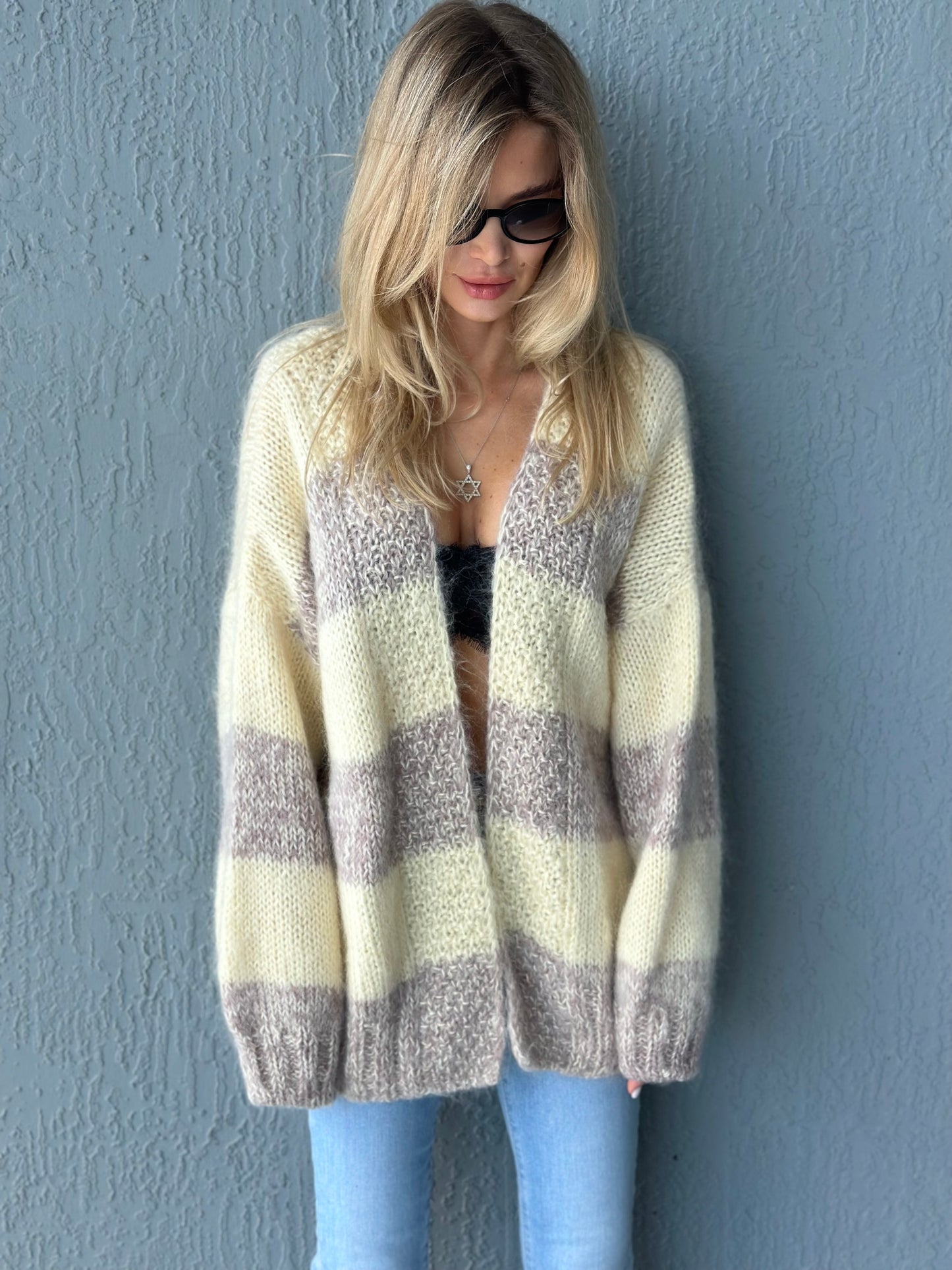 Oversized Stripe Mohair Cardigan