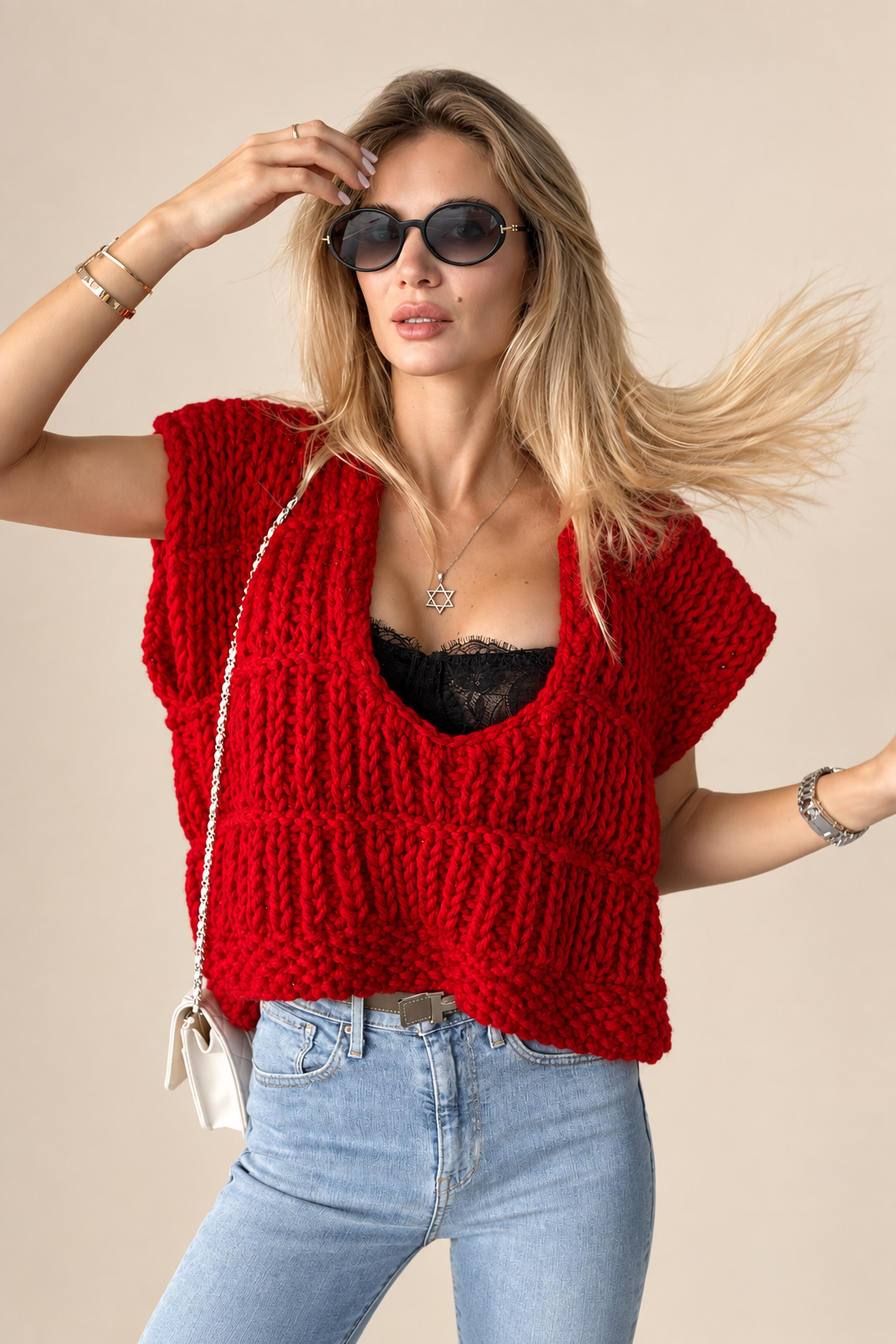 Handmade Alpaca Cable Knit Vest – Red