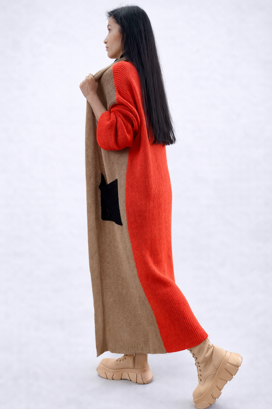 Three-Color Long Wool Cardigan