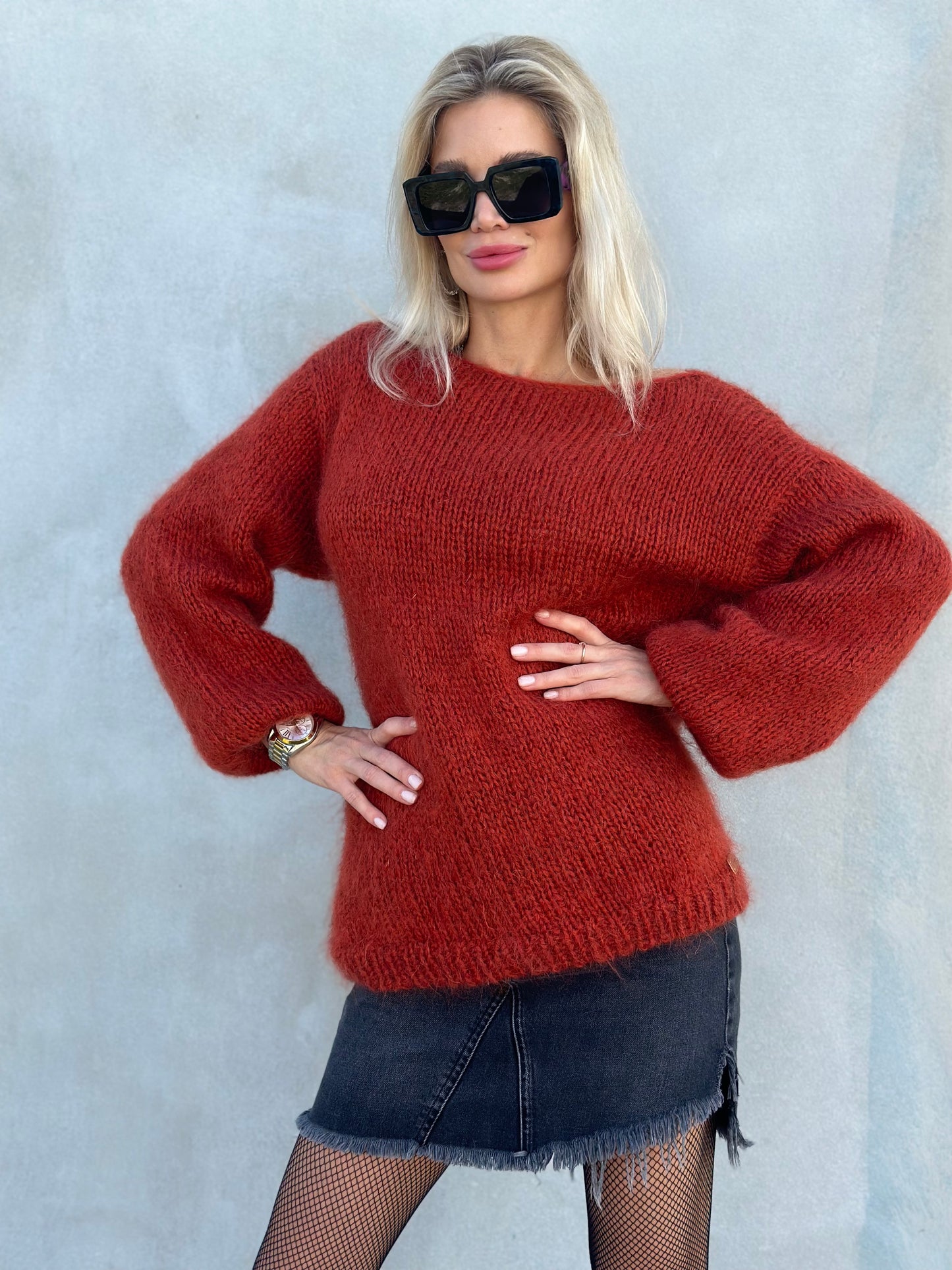 Women Sweater Mohair. Oversized Mohair Pullover. Hand Knitted Trendy Sweater