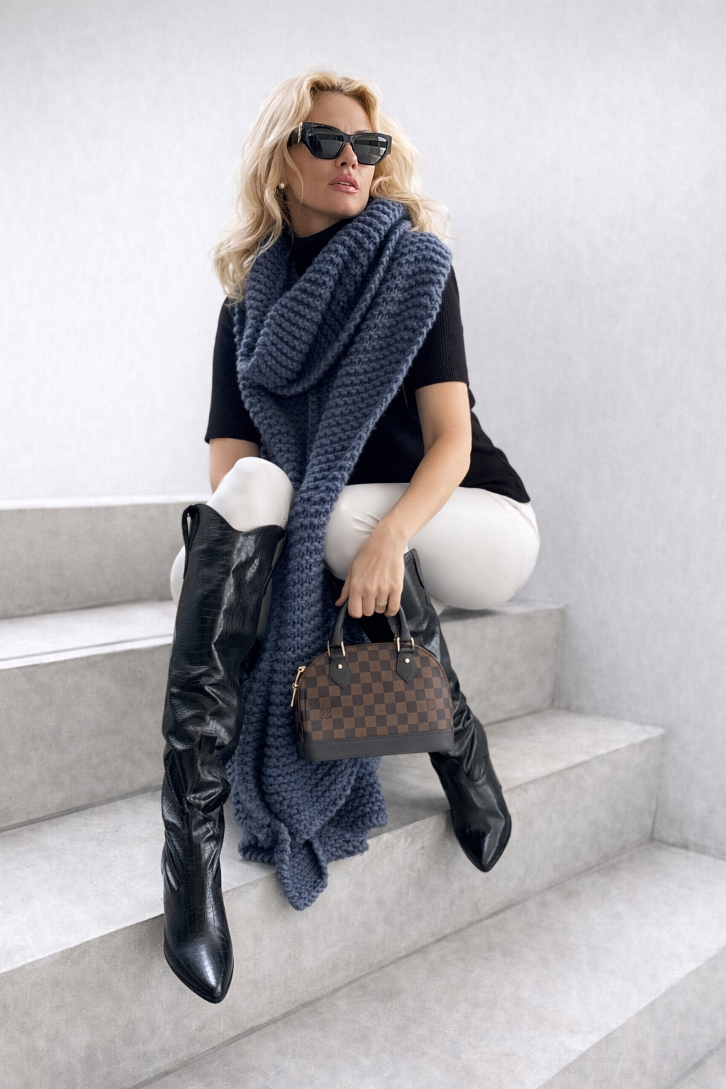 Luxury Oversized Blue Cable-Knit Scarf
