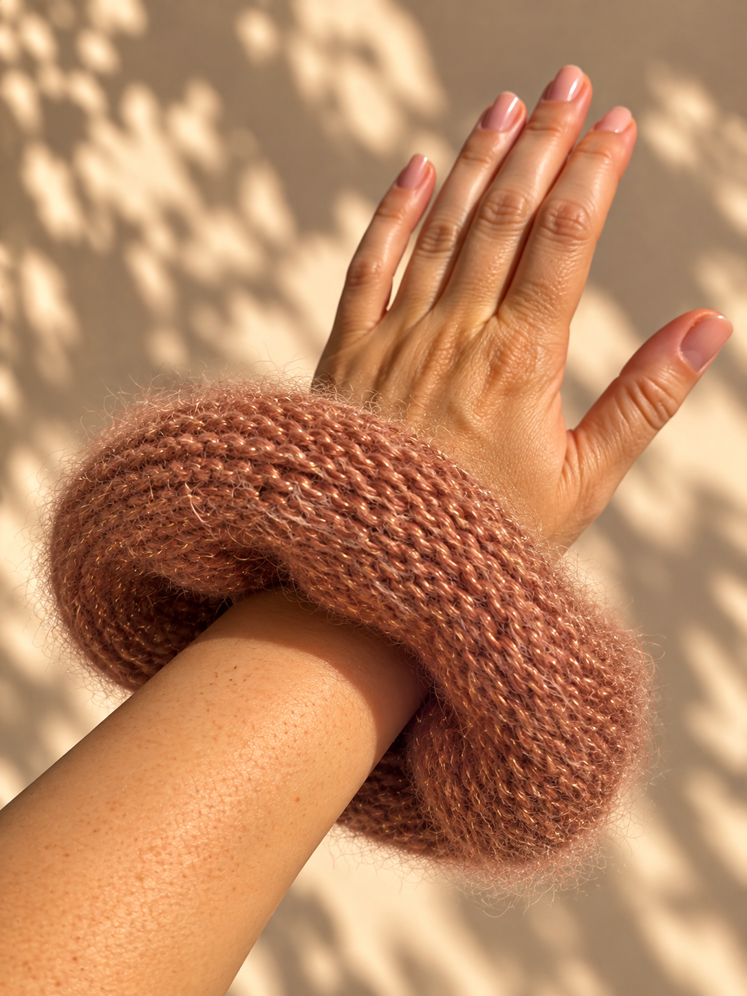 Handmade Knitted Hair Scrunchie – Caramel Glow