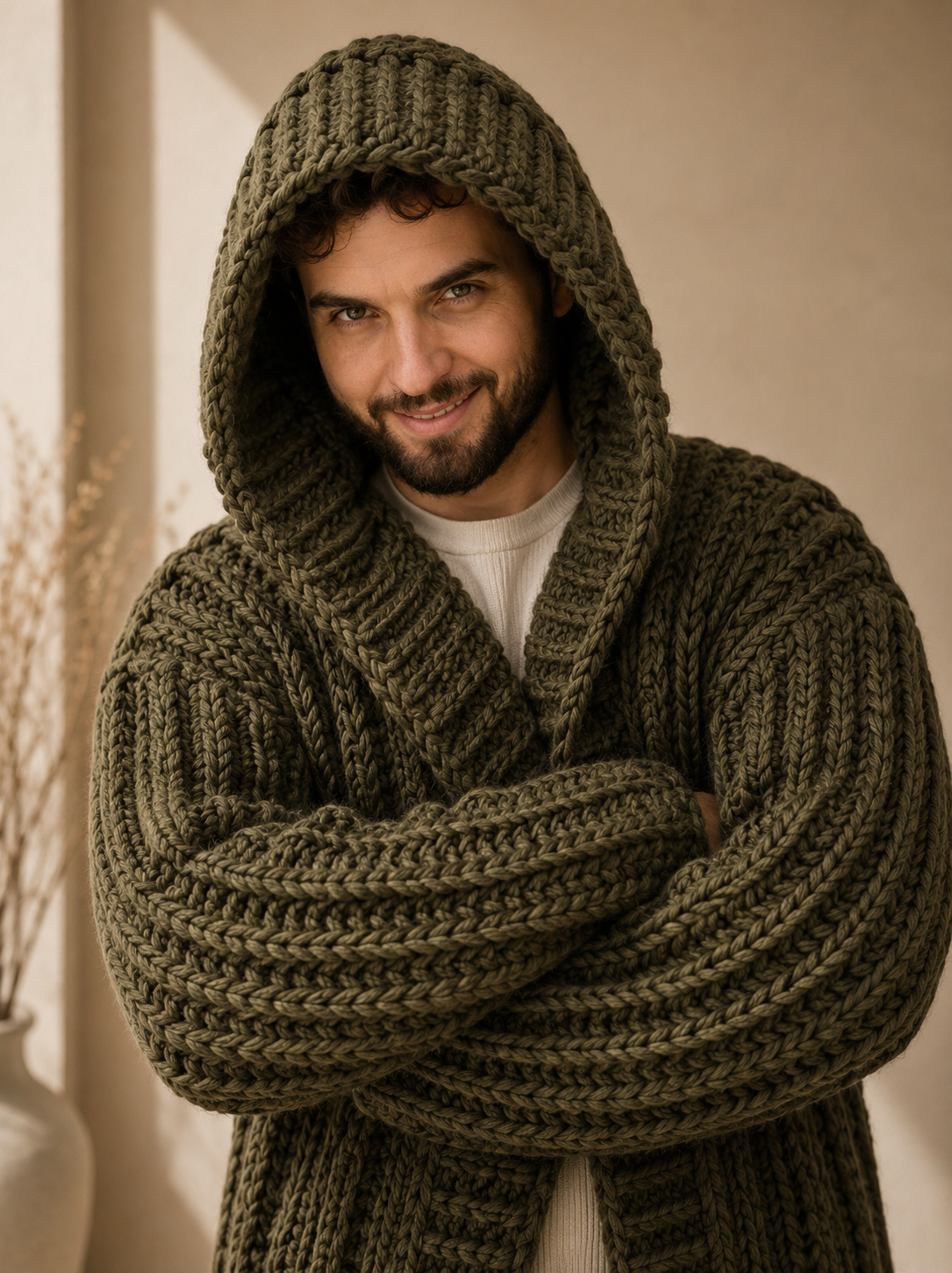 The Hudson Hooded Oat Milk
Handmade Cardigan