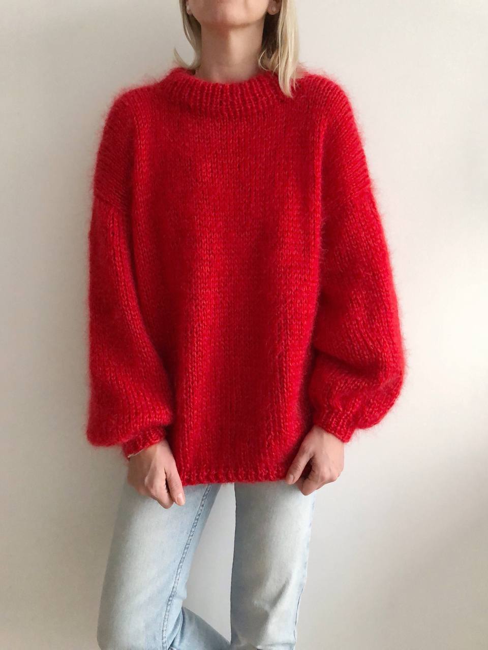 Mohair Woman Sweater. Hand Knitted Women Red Sweater