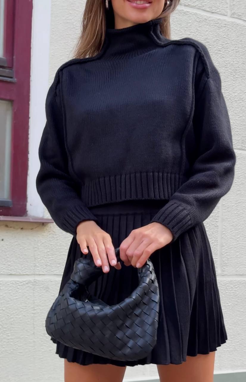 Casual Fall Knit Set: Sweater & Flared Skirt