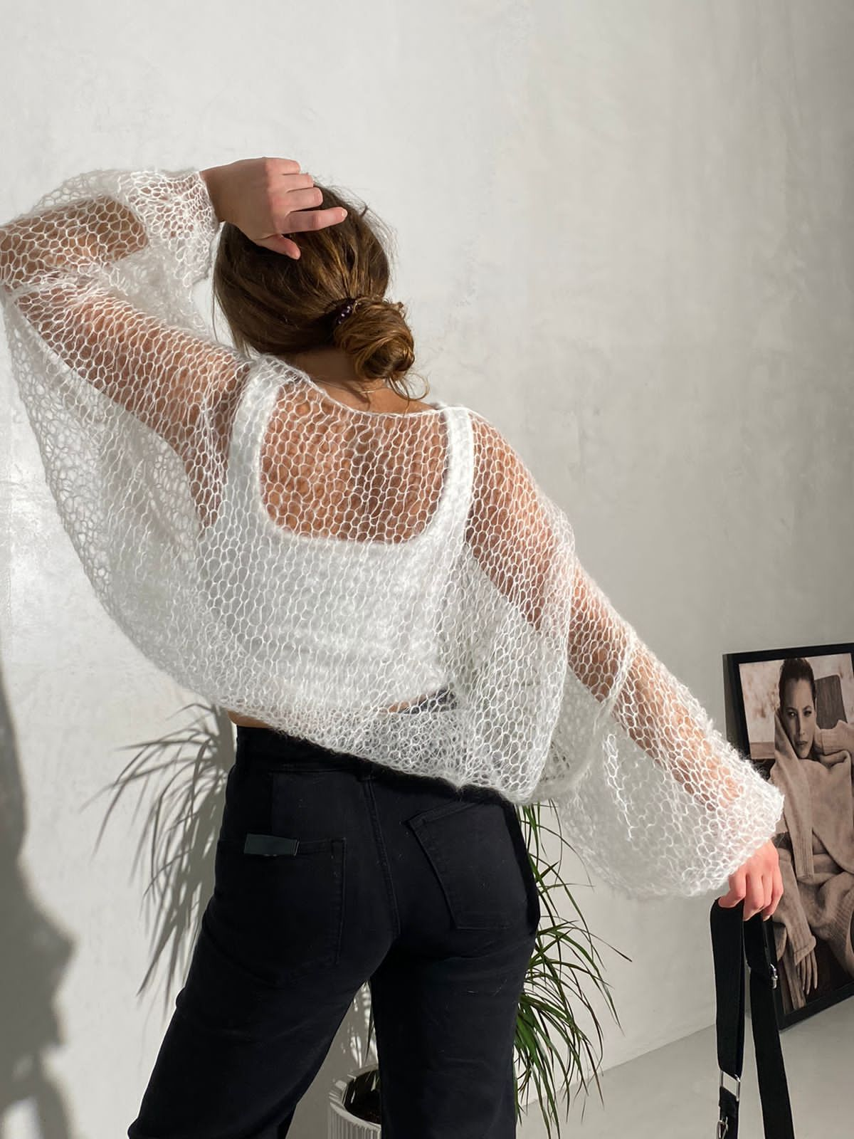 See-through Mohair Women Sweater. Bridal Cover-up. Transparent Women Knitted Pullover