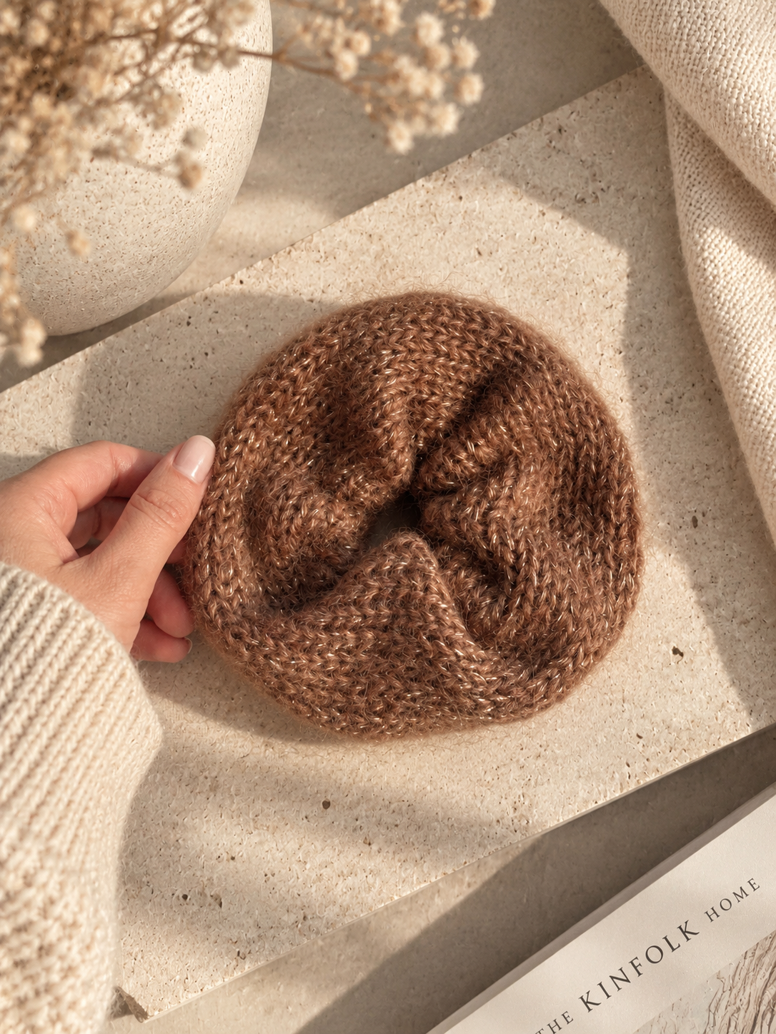 Handmade Knitted Hair Scrunchie — Chocolate Brown