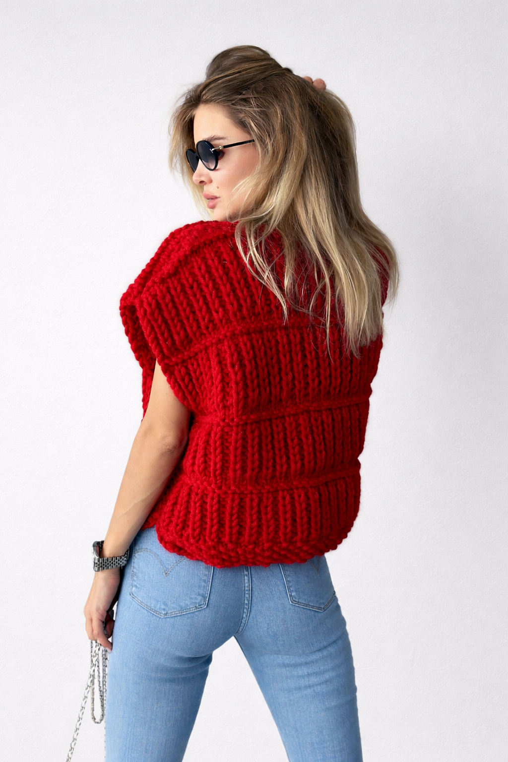 Oversized Alpaca Cable Knit Handmade Vest