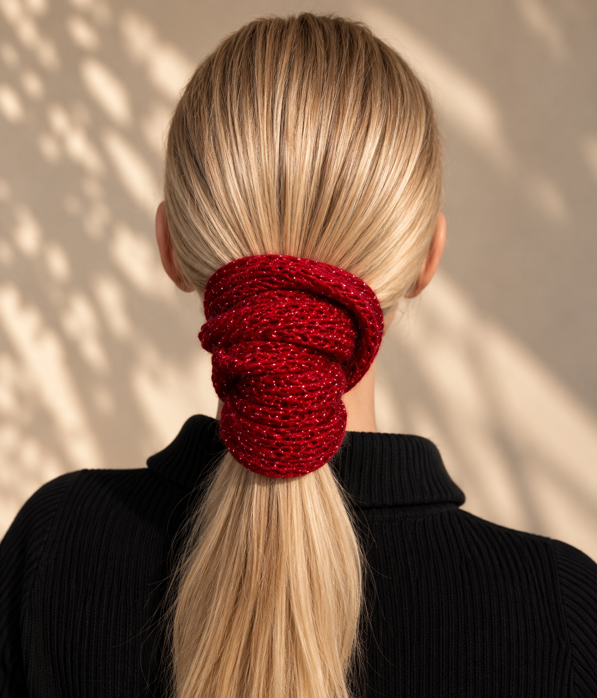 Handcrafted Alpaca Yarn Hair Scrunchie - Red Wine