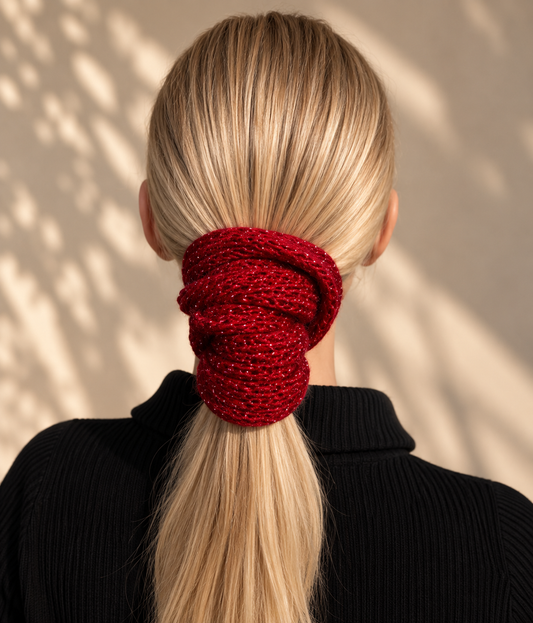 Handcrafted Alpaca Yarn Hair Scrunchie - Red Wine