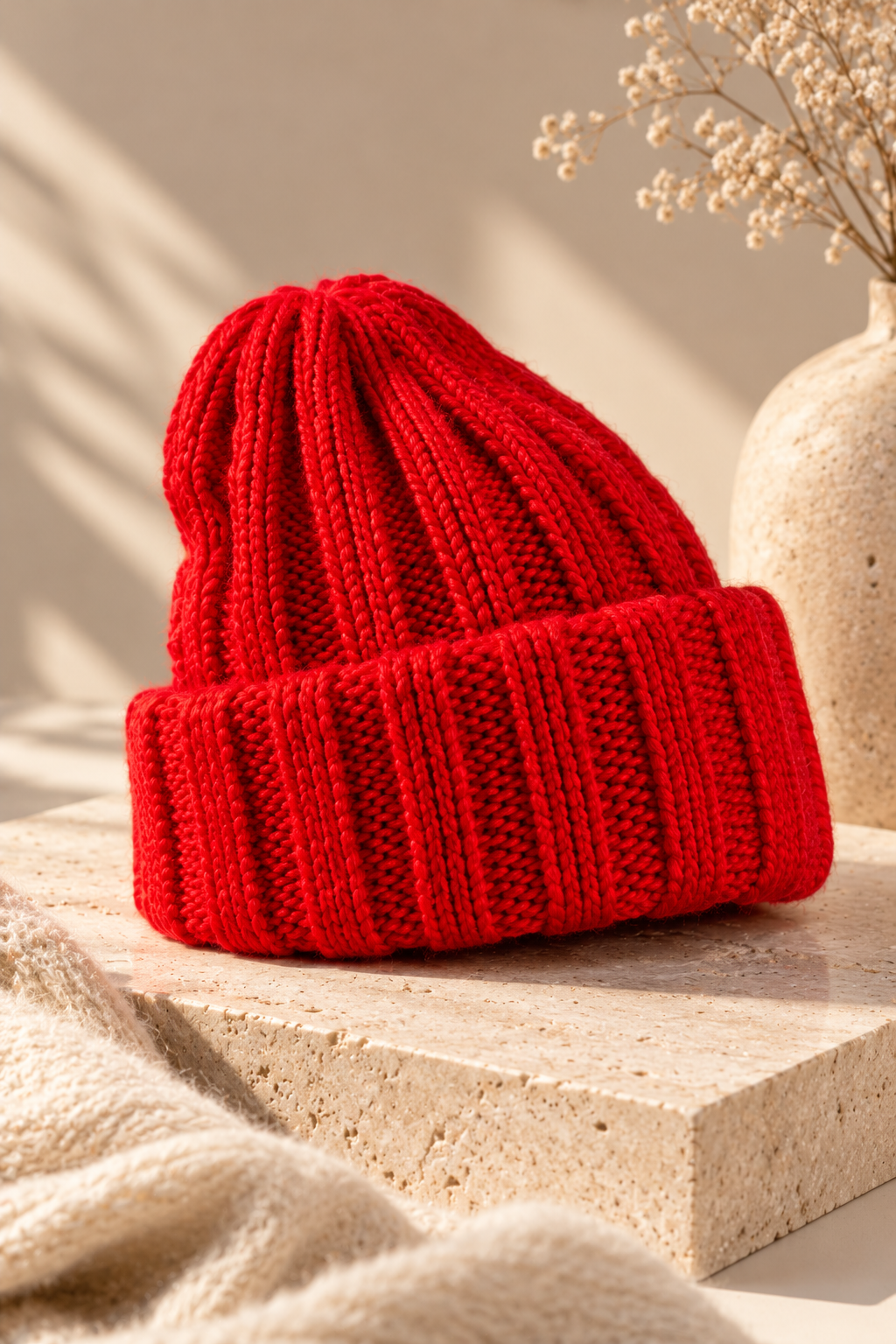 Chunky Knit Beanie - Ruby Red