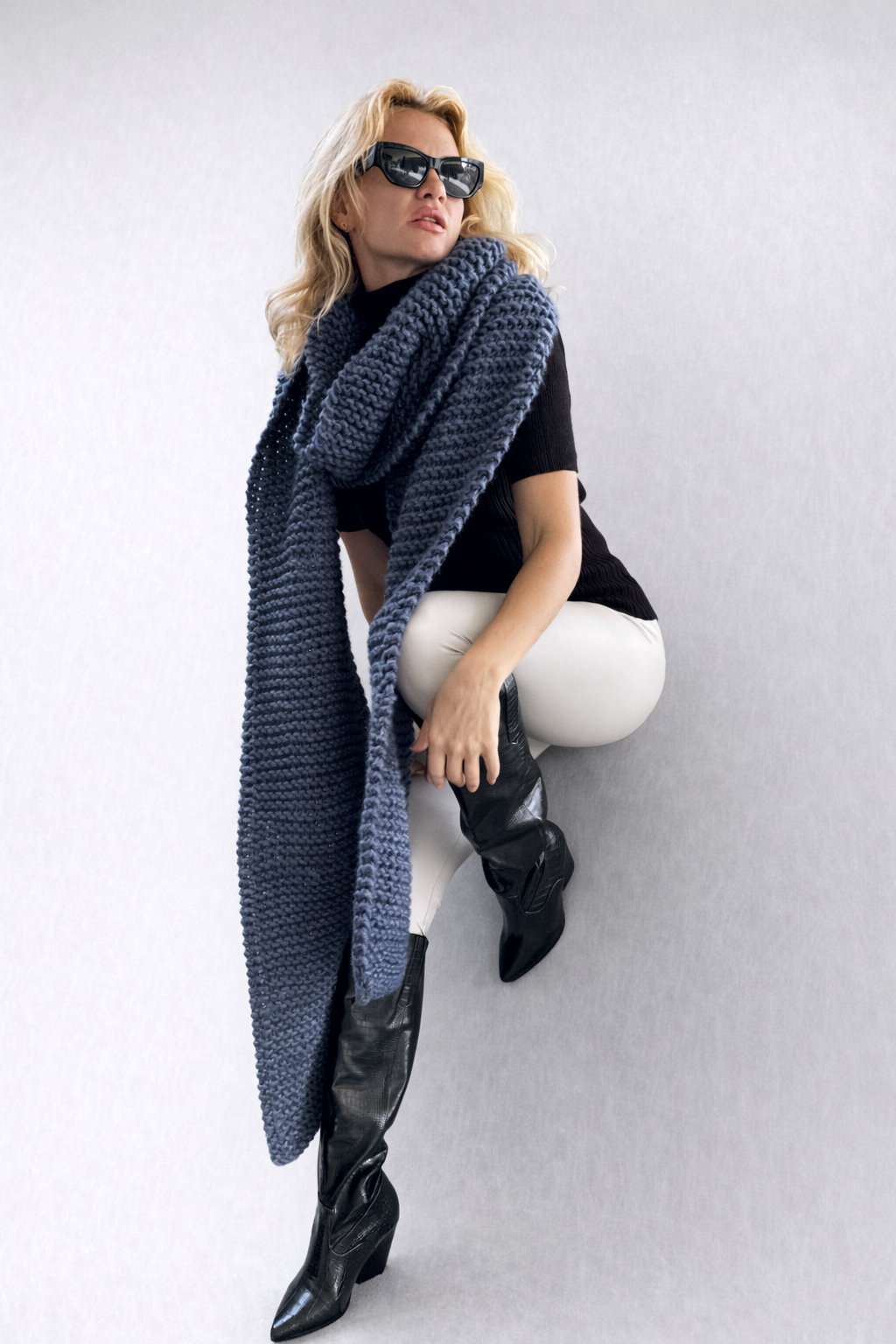Luxury Oversized Blue Cable-Knit Scarf