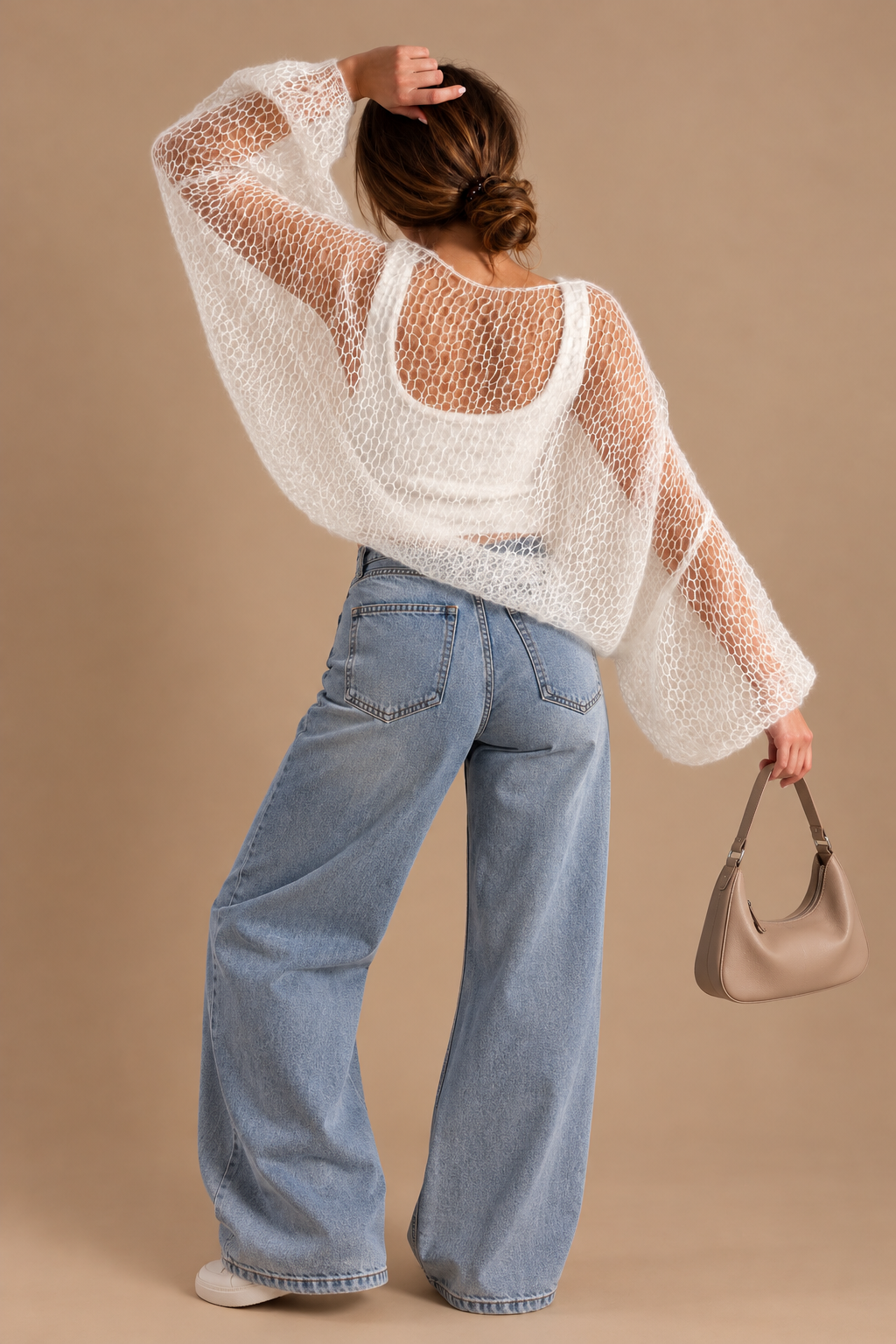 Sheer White Mohair Sweater – Oversized Open-Knit Pullover