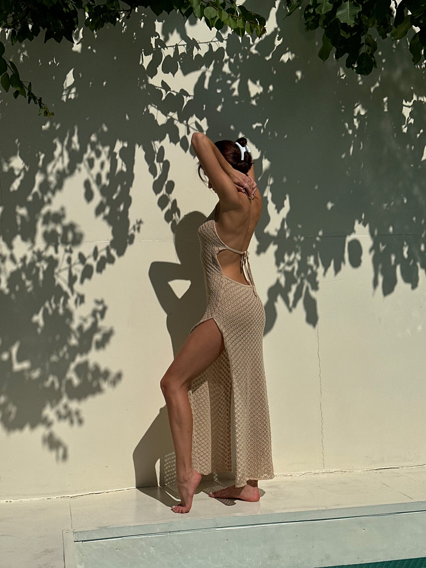 Open-Knit Halter Beach Dress – Sand 100% Cotton Resort Outfit Lightweight & Breezy