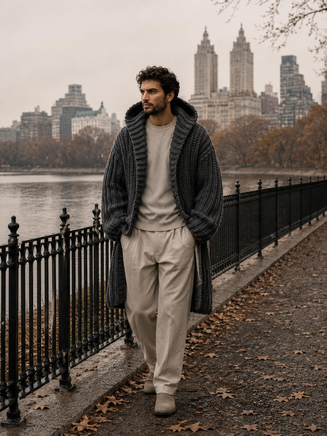 The Fifth Avenue Graphite Stone Handmade Luxury Maxi Cardigan