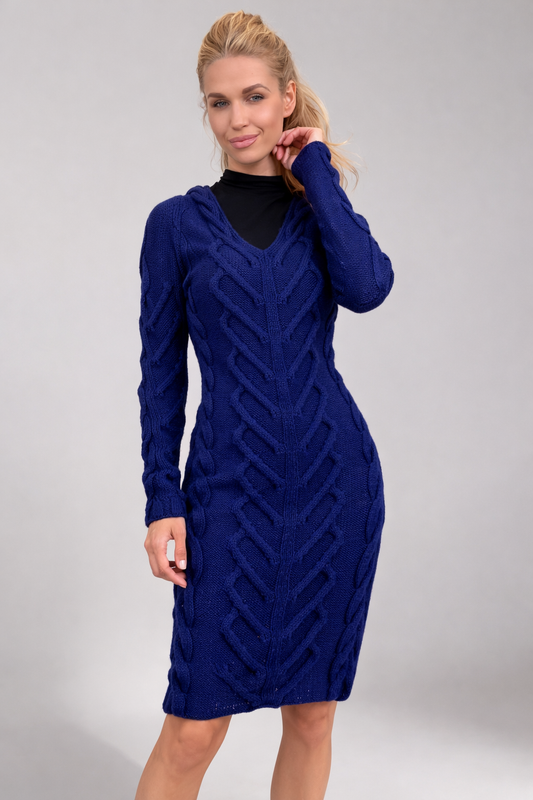Handmade Navy Cable Knit Wool Dress