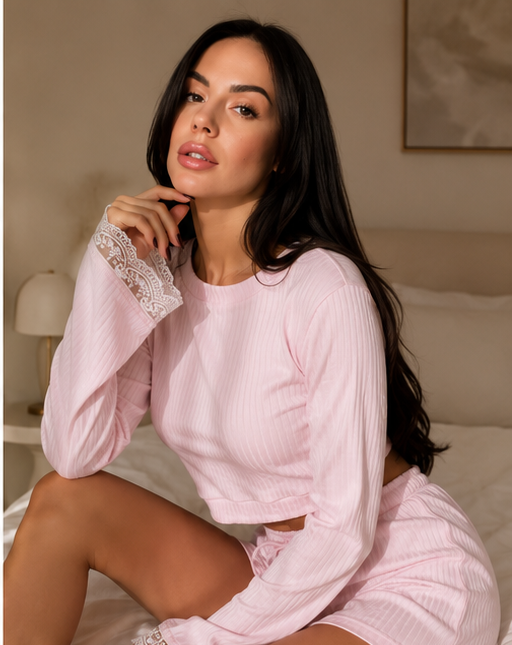 Blush Ribbed Cotton Lounge Set - Soft Pink