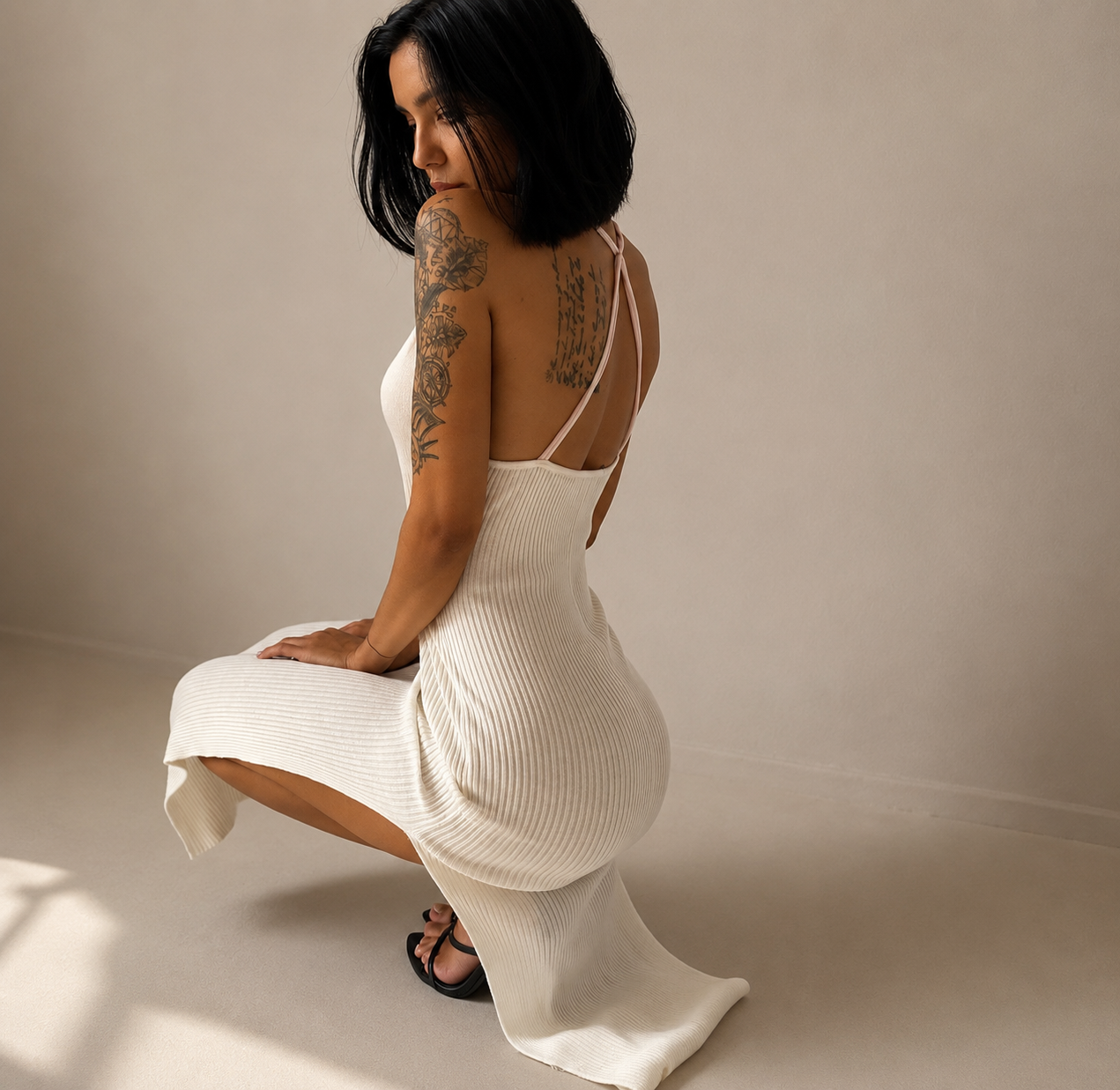 Isla Open-Back Dress – Milk White