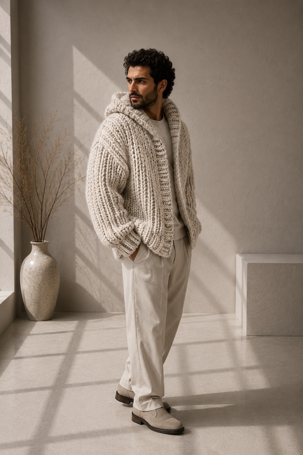 The Hudson Hooded Oat Milk
Handmade Cardigan