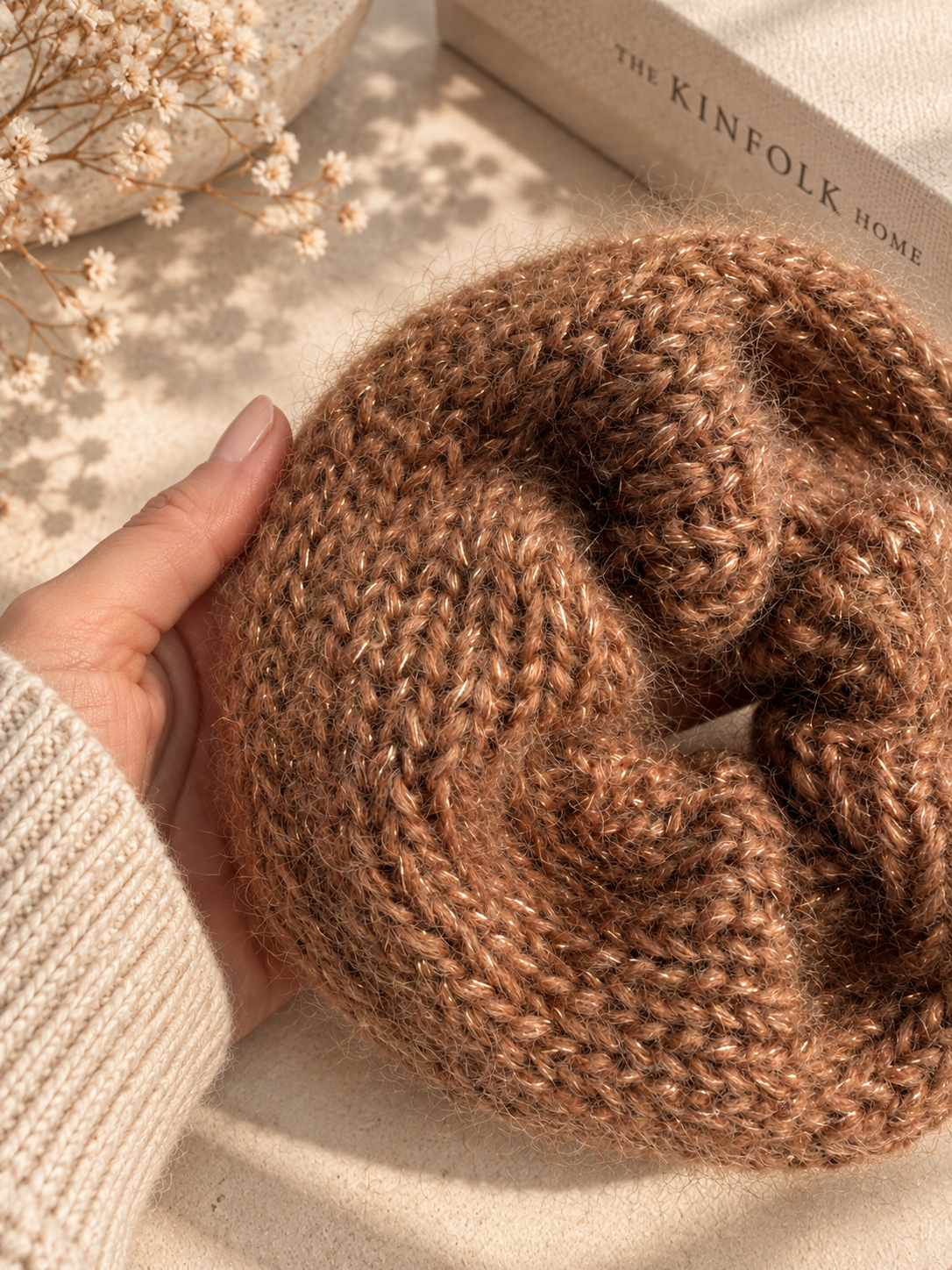 Handmade Knitted Hair Scrunchie — Chocolate Brown