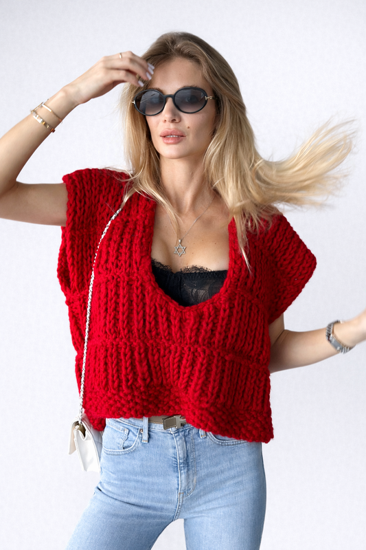 Oversized Alpaca Cable Knit Handmade Vest