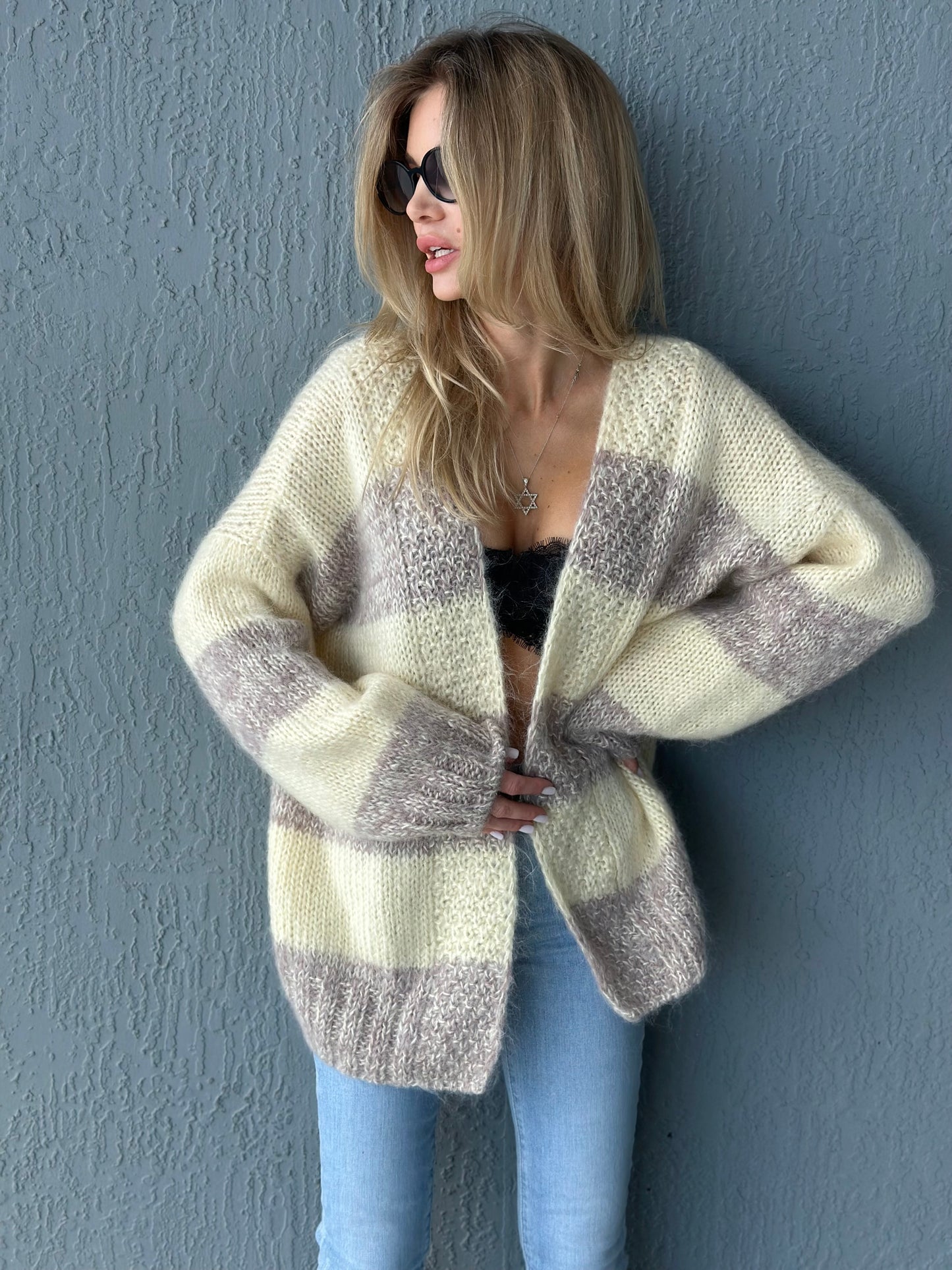 Oversized Stripe Mohair Cardigan