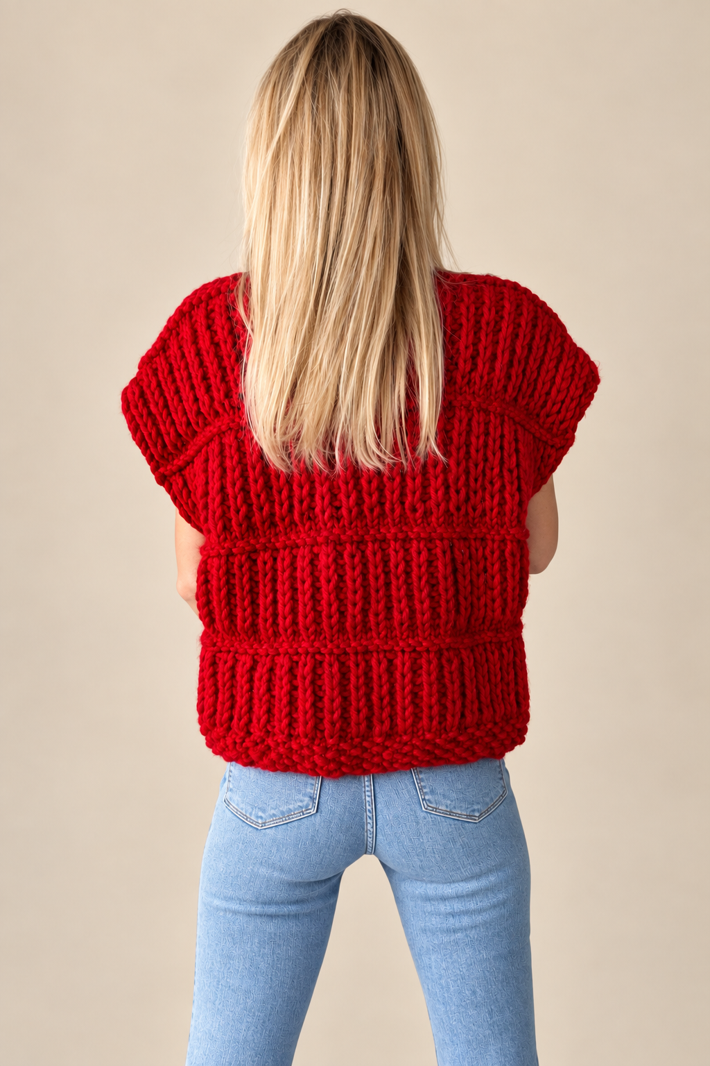 Handmade Alpaca Cable Knit Vest – Red