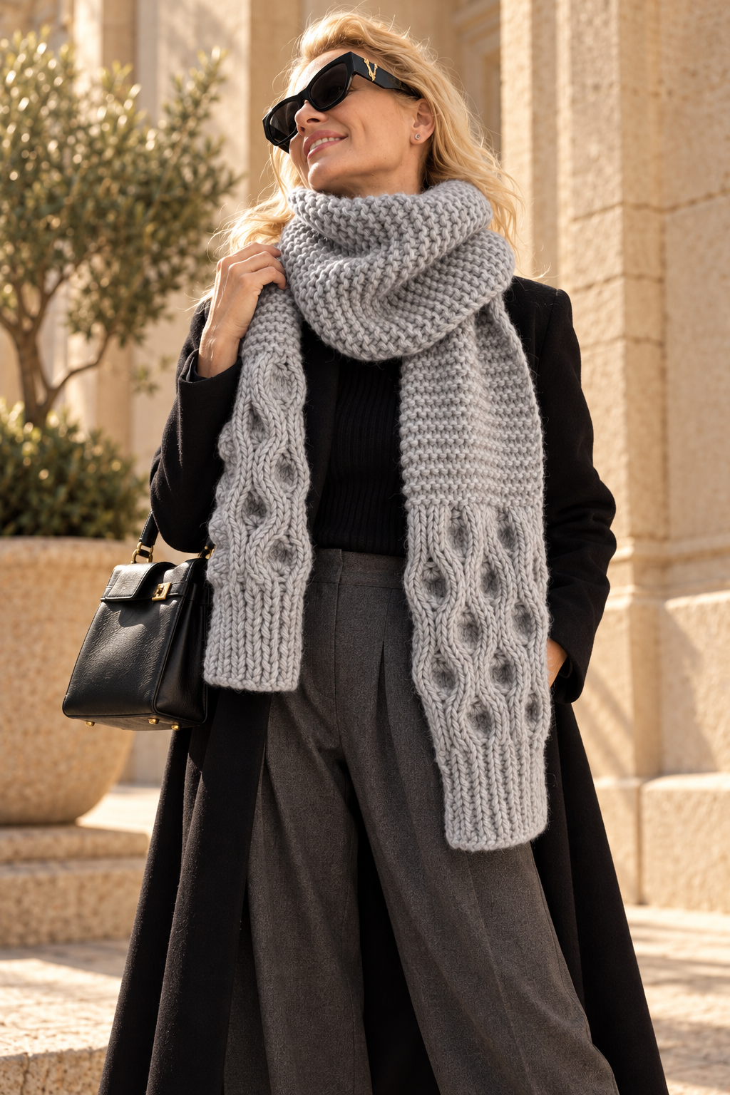 Handmade Oversized Scarf - Light Gray