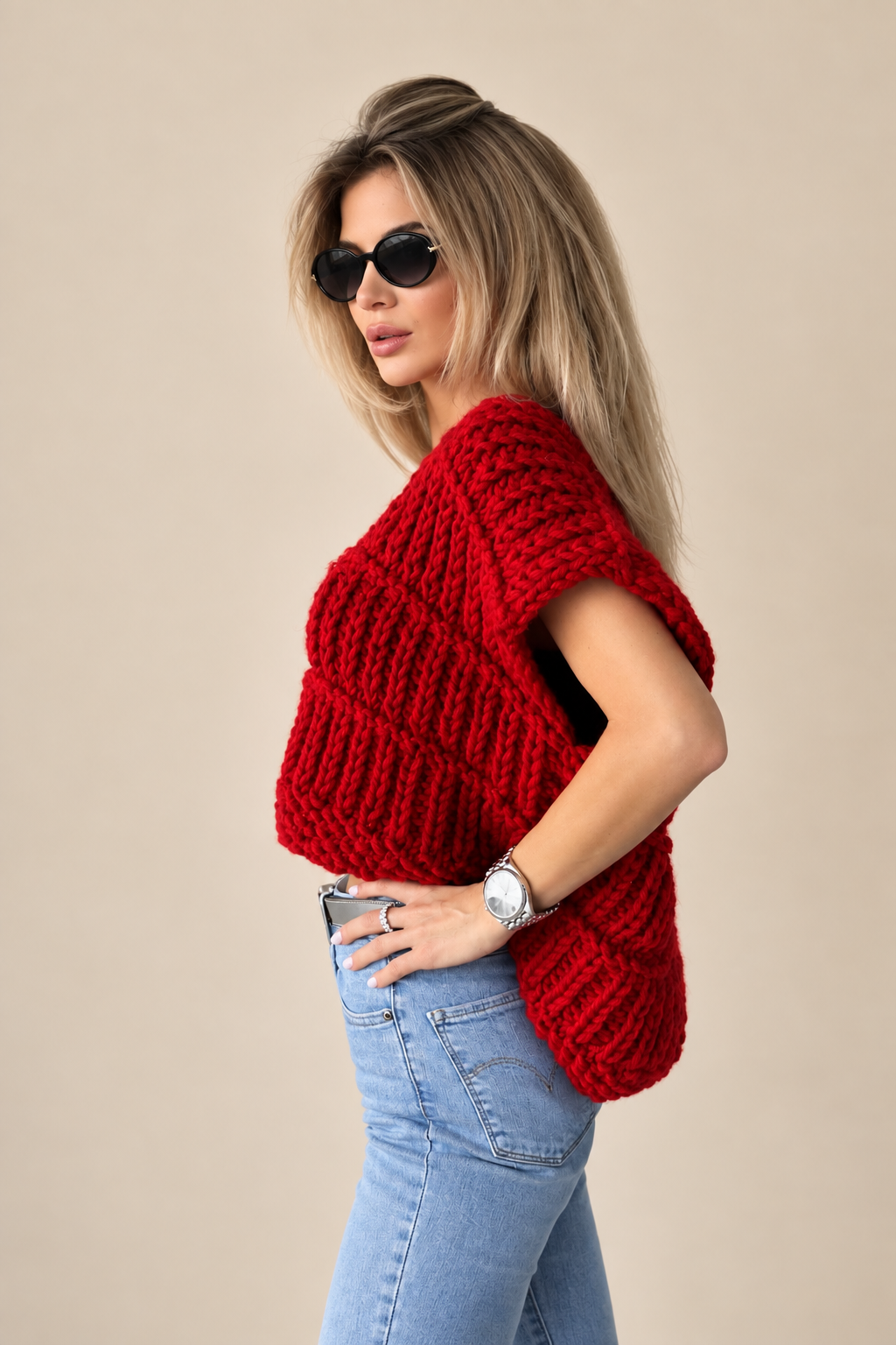 Handmade Alpaca Cable Knit Vest – Red