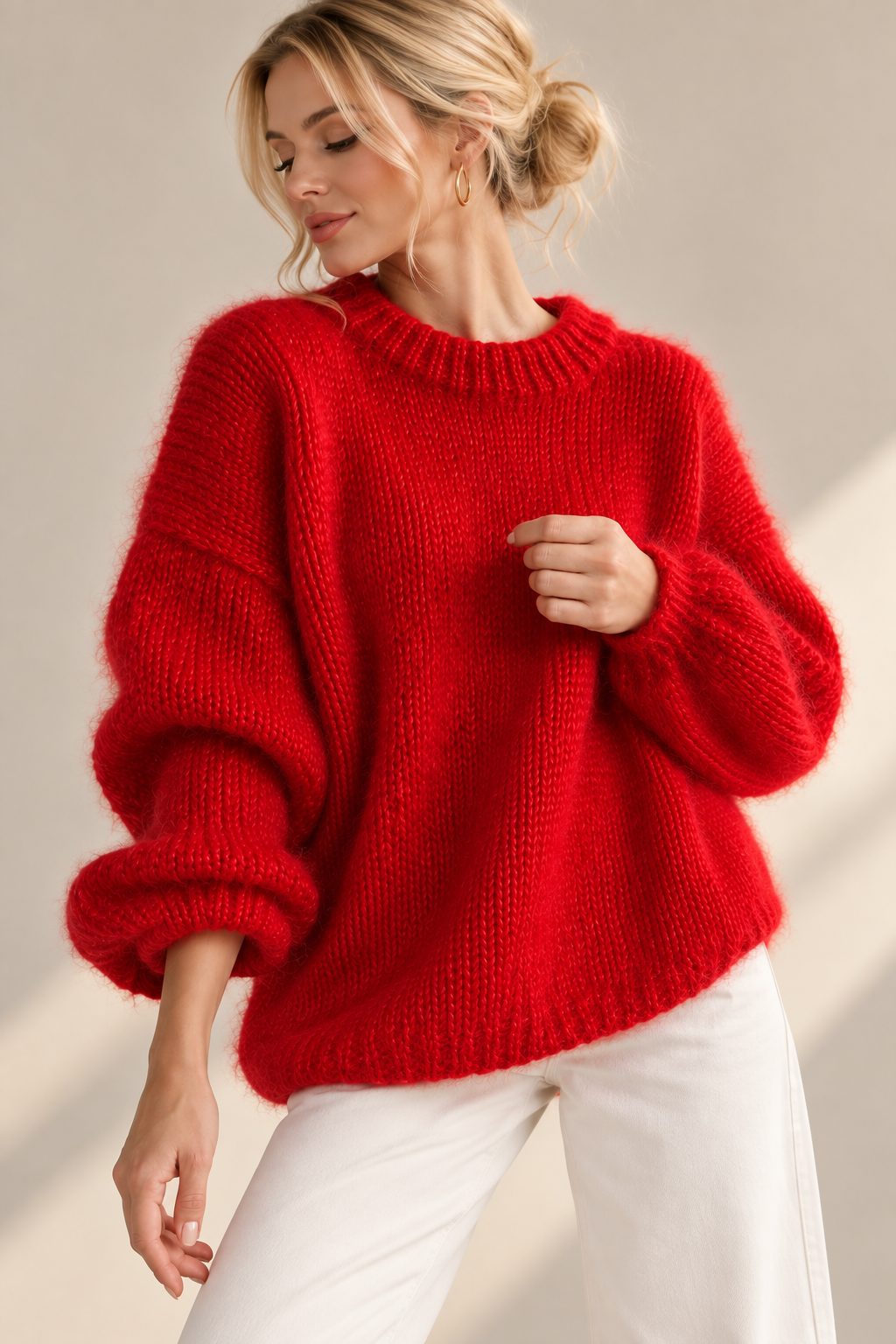Red Oversized Knit Mohair Sweater
