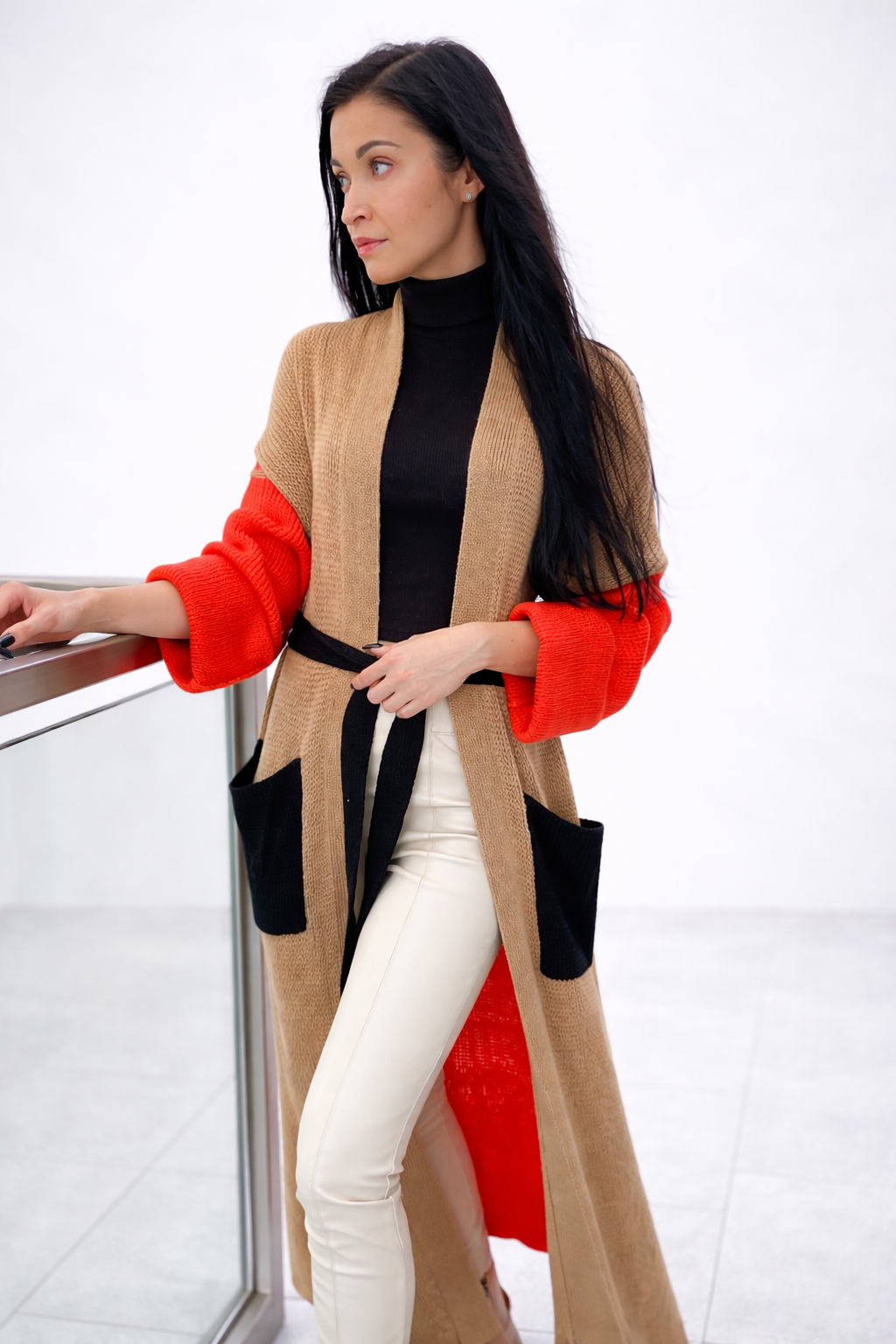 Three-Color Long Wool Cardigan