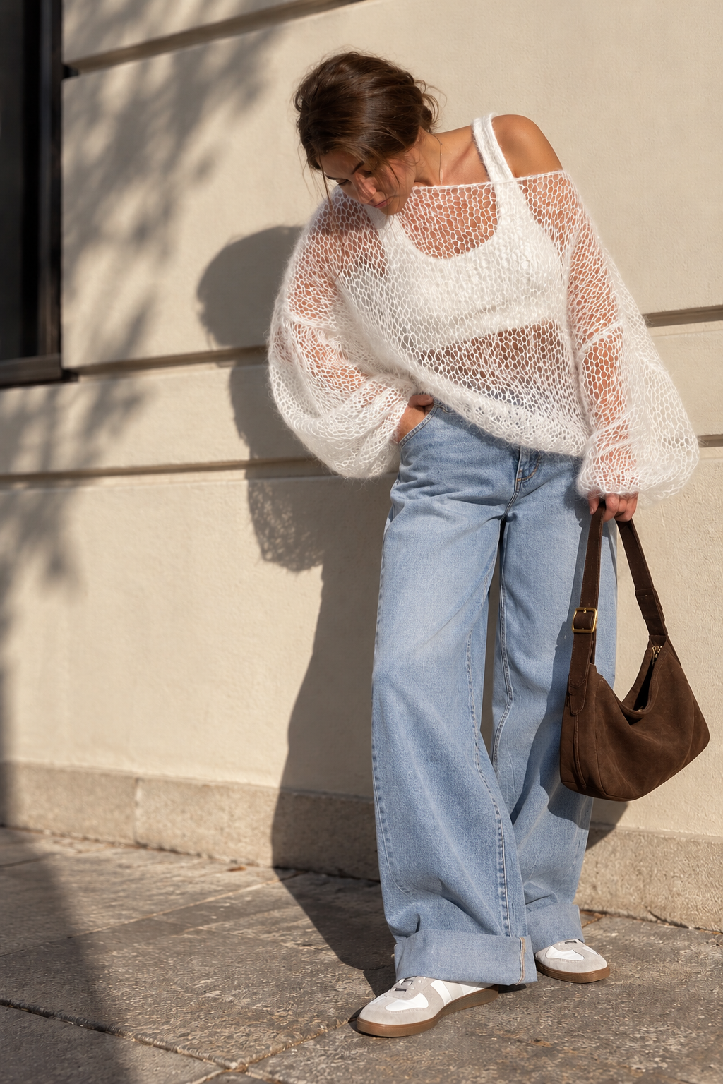 Sheer White Mohair Sweater – Oversized Open-Knit Pullover