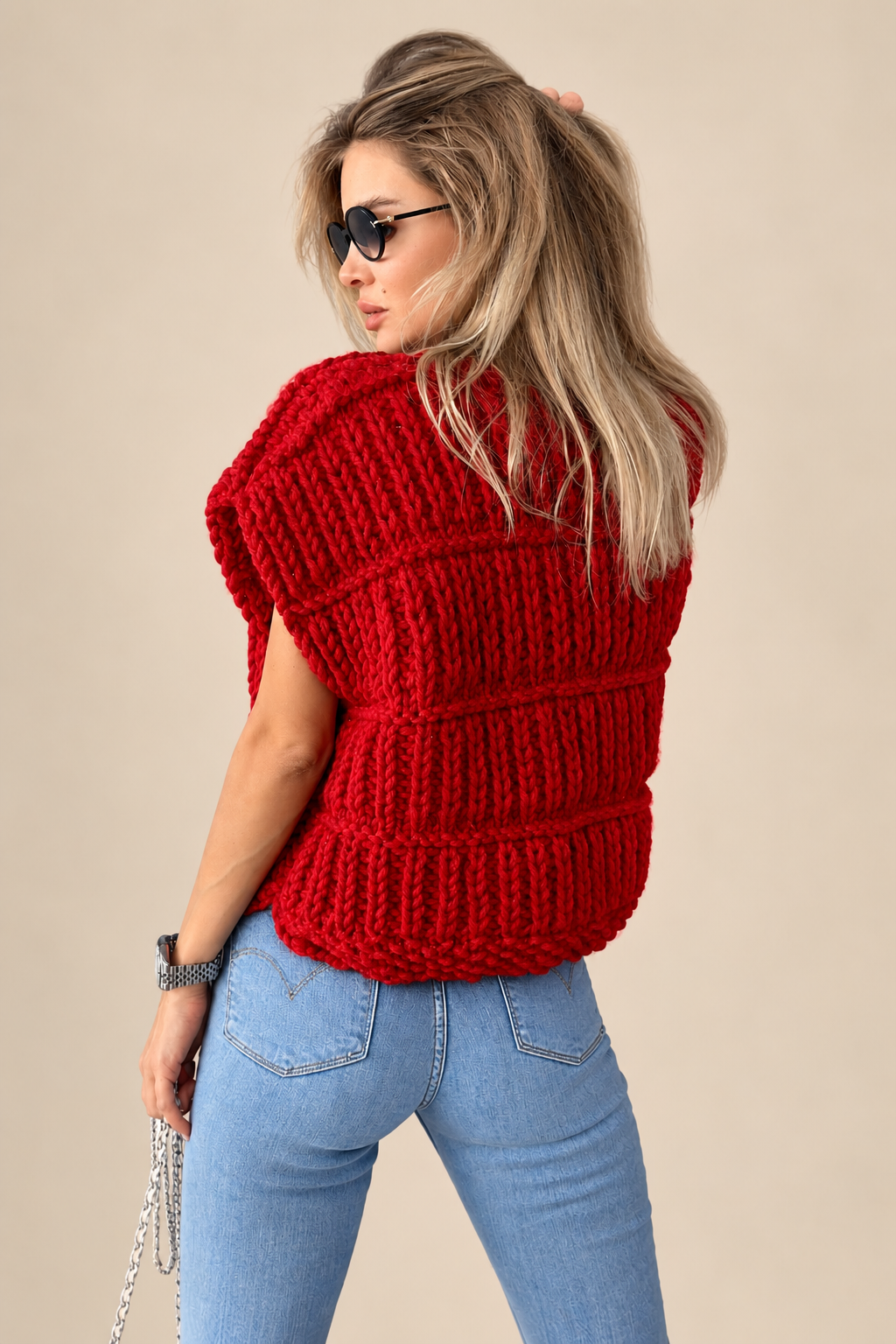 Handmade Alpaca Cable Knit Vest – Red