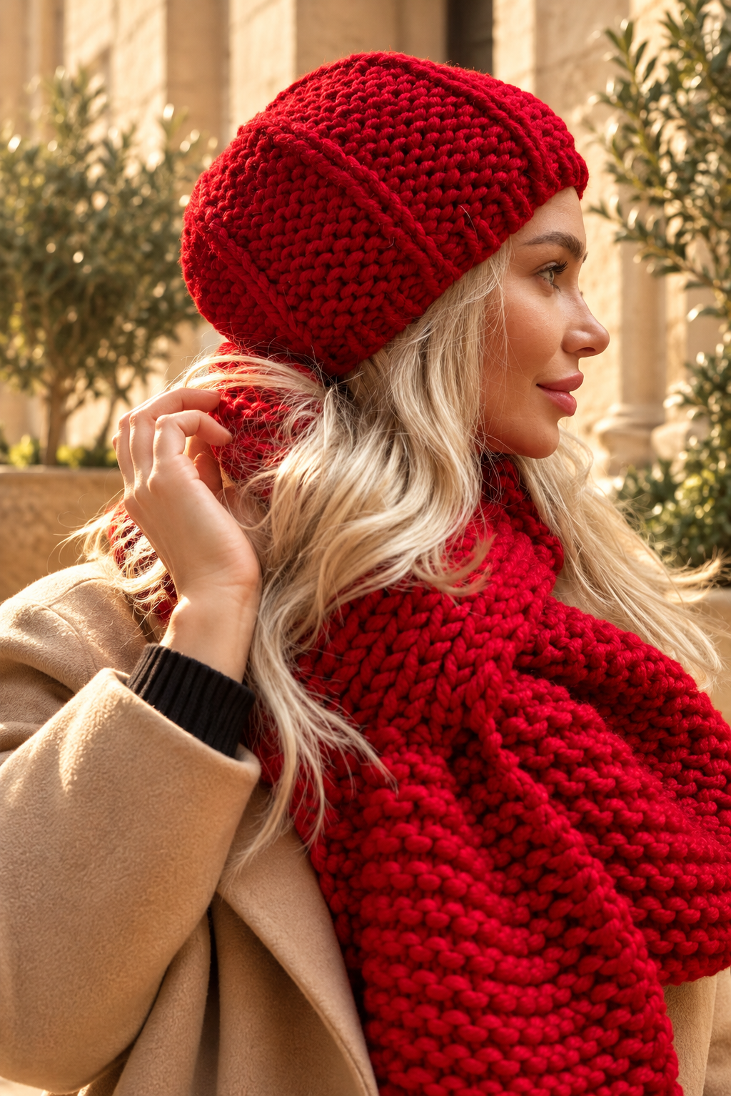 Cable Knit Wool Women Scarf And Hat. Winter Women Accessories