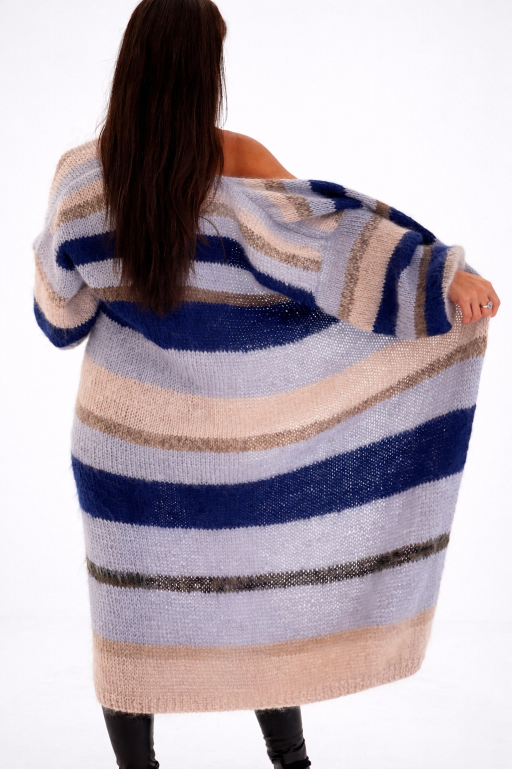Long Oversized Mohair Cardigan in Blue Tones