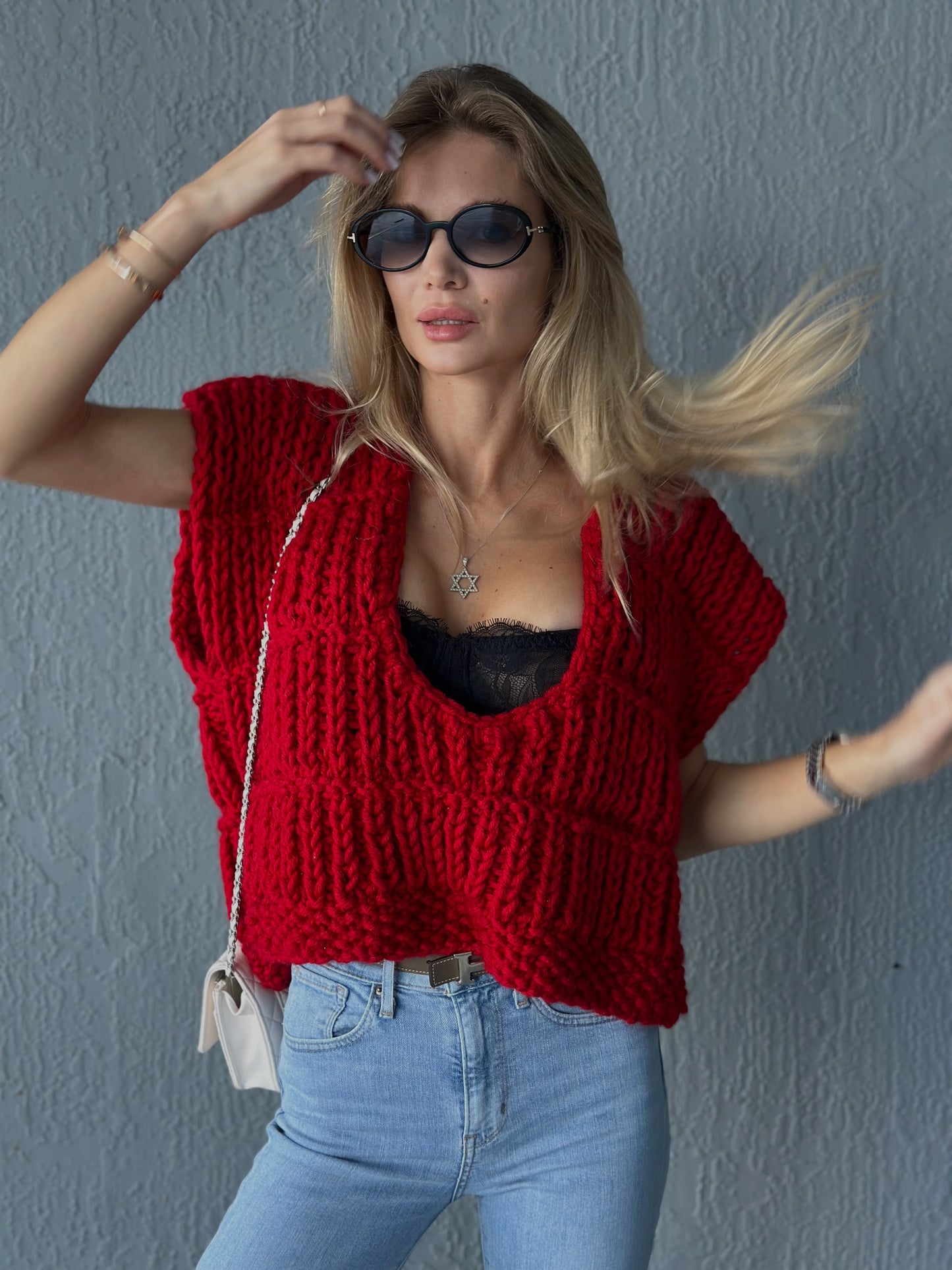 Oversized Alpaca Cable Knit Handmade Vest