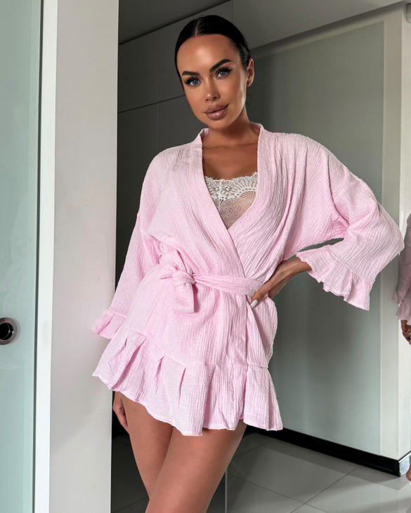3 Pieces Pink 100% Cotton Pajamas Set