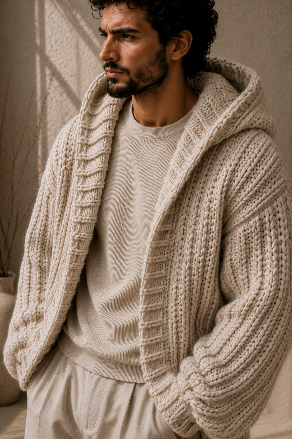 The Hudson Hooded Oat Milk
Handmade Cardigan