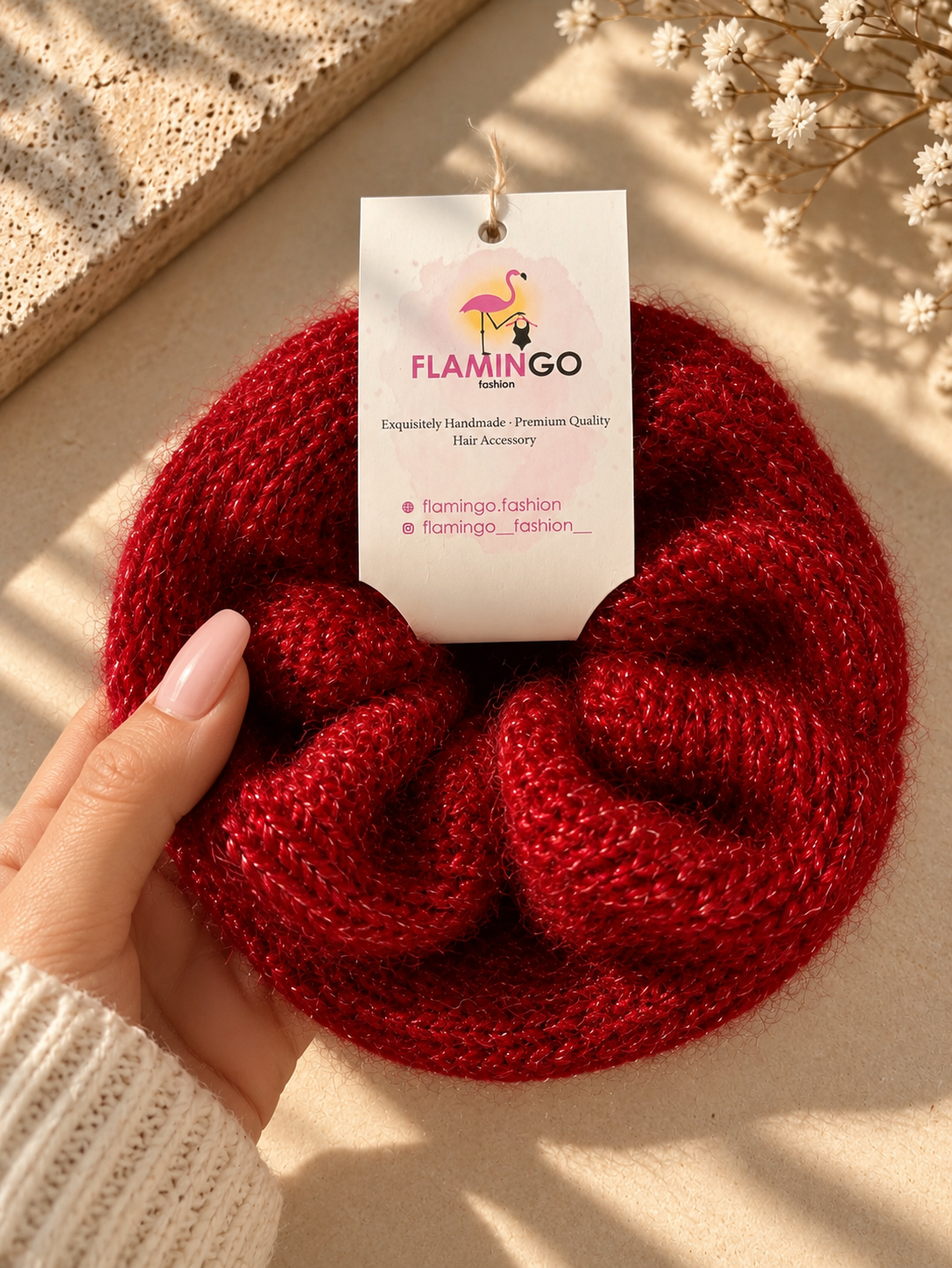 Handcrafted Alpaca Yarn Hair Scrunchie - Red Wine