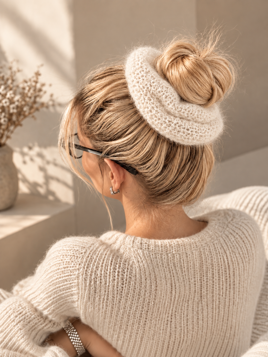 Handmade Mohair Scrunchie - Ivory White