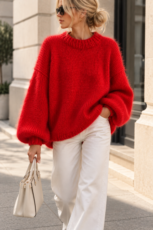 Red Oversized Knit Mohair Sweater